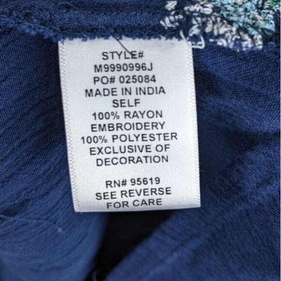 John Paul Richard Women's Top Size Large Blue Embroidered Peasant Boho Cut-Outs - Picture 10 of 14